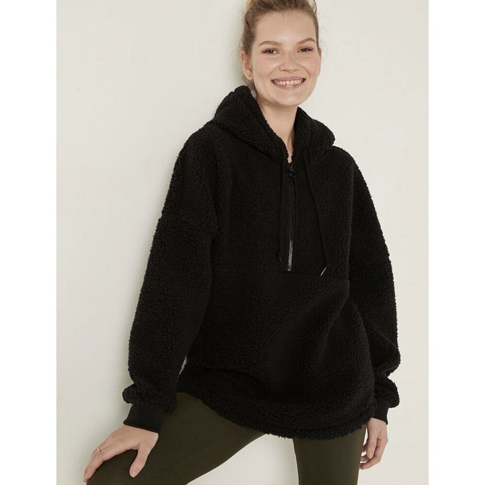 Victoria Secret PINK Varsity Sherpa Half Zip Pullover Hoodie Sweater XXL NWT